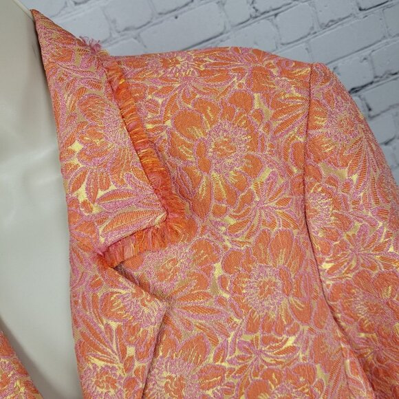 ECI New York Orange Floral 100% Silk Lined Rhinestone Snap Notch Jacket Size 14 - Picture 11 of 16